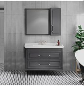 Resim Denko Albatros 100 Cm Mdf Gri Banyo Dolabı Takımı Gri 
