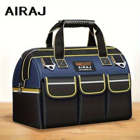 Resim AIRAJ 35.56/40.64/45.72 cm Çok Fonksiyonlu Alet Çantası - Dayanıklı 1680D Oxford Kumaş, Düşmeye Karşı Koruyucu Tasarım, Çoklu Cep, Elektrikçiler ve Garaj Düzenleme için Büyük Kapasiteli Depolama, Siyah ve Mavi, Garaj için Alet Çantası, Şık Alet Taşıyıcı, Sağlam Kolu Yapı 