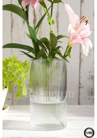 Resim Silindir Vazo 4 Lü Set Optik Desenli El Imalat Borosilikat 10cm Cap 10'-15-20-25cm Boy Beyaz 