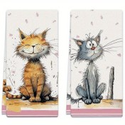 Resim 2 Adet Mutfak Havlusu 45.72x66.04 cm Kedi Desenli, Gül Yüzü Arka Planlı Mikrofiber Emici El Havlusu, Evde Pişirme, Buharlanma, Banyo Temizliği, Dış Aktiviteler, Çay Partisi Süslemeleri için Uygun, Ev Malzemeleri 
