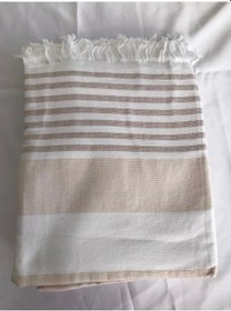 Resim Nivemeshome Kahve-beyaz Çizgili Püsküllü Plaj Havlusu Kahve-beyaz 