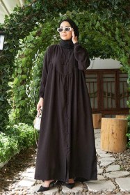 Resim 6635-parça Boyalı Brit Düğmeli Denim Ferace Siyah Siyah 