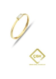 Resim Çgk Çiğdem Gürel Kuyumculuk Çgk Solo Baguette 14 Ayar Altın İnce Baget Taşlı Yüzük Minimal & Zarif Tasarım Gold 