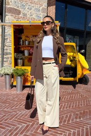 Resim Mine Tan Butik Süs Cepli Blazer Kadın Ceket - Kahverengi 
