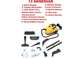 Resim 13 Parça Çok Fonksiyonlu Pratik Buharlı Temizlik Için Ev Tipi Buharlı Temizleyici Buhar Makinası 