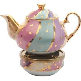 Resim Desenli Yaldızlı Vintage Porselen Demlik Çok Renkli 