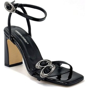 Resim Kindep Çift Toka Detaylı Topuklu Kadın Sandalet Siyah Siyah 