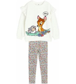 Resim Lolliboomkids Yeni Sezon Sevimli Geyik Tavşan Desenli Çiçekli Fitilli Tayt Ve Sweatshirt Alt Üst Takım Ekru 