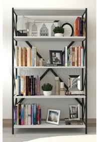 Resim Morpanya Ural 5 Raflı Geniş Metal Kitaplık Dosya Kitap Rafı Ofis Salon Metal Raf 90x180 Siyah Beyaz 