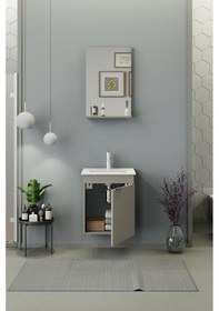 Resim Biani Fix Arya Slım 50 Cm Banyo Dolabı,Seramik Lavabolu, Aynalı,Lavabo Dahil,Mdf,Latte 