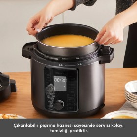Resim Karaca Cooker Elektrikli Düdüklü Basınçlı Pişirici ve Yemek Yapma Makinesi Matte Black 6 L 