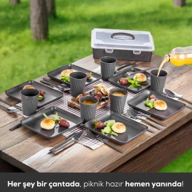 Resim 32 Parça 6 Kişilik Taşınabilir Piknik Seti - Saklama Kutulu Antrasit 