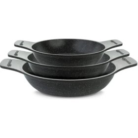 Resim Döküm Saplı Güveç Sahan Seti, 3 Parça, Gri, 18CM-20CM-22CM 