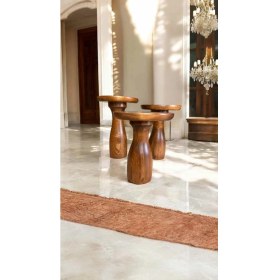 Resim Ahşap Mantar Sehpa Seti 3lü Açık Ceviz Renk Fiskos ve Zigon 