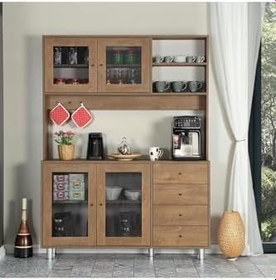 Resim Grano Kahve Köşesi Çok Amaçlı Dolap, Kiler Dolabı, 140 Cm, Meşe 