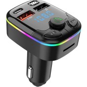 Resim Jingyi Araba Bluetooth 5.0 Fm Verici Pd Tip-C Çift USB 3.1A Hızlı Şarj Cihazı Renkli Ortam Işığı Handsfree Mp3 Modülatör Oynatıcı (Yurt Dışından) 