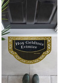 Resim Yarım Ay Modeli Hoş Geldiniz Yazlı Gülen Emoj Desenli Kapı Önü Paspası Altın Rengi Altın 