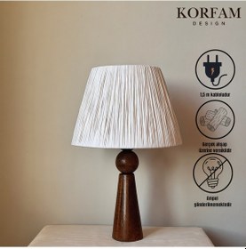 Resim Beyaz Rafya Başlıklı Ahşap Abajur Çok Renkli 