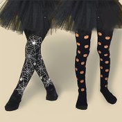 Resim 1 adet Kızlar için Halloween Örümcek Ağı ve Kabak Baskılı Tayt - Esnek Örgü Kumaş, Siyah ile Turuncu ve Beyaz Tasarım, Kostüm, Cadı Kıyafetleri ve Temalı Partiler için Mükemmel, Oyuncak Tasarımı, Rahat Uygunluk 