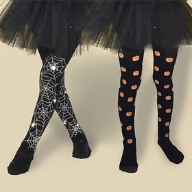 Resim 1 adet Kızlar için Halloween Örümcek Ağı ve Kabak Baskılı Tayt - Esnek Örgü Kumaş, Siyah ile Turuncu ve Beyaz Tasarım, Kostüm, Cadı Kıyafetleri ve Temalı Partiler için Mükemmel, Oyuncak Tasarımı, Rahat Uygunluk 