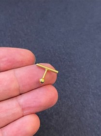 Resim Ömürlük Paslanmaz Kararmaz Çizgi Altın Rengi Horizontal Estetik Tragus Helix Kıkırdak Piercing Şeffaf 