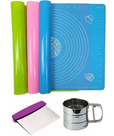 Resim Kitchen Design Lab Silikon Ölçülü Çok Amaçlı Hamur Açma Matı 45 CM x 65 CM Çelik Un Eleği ve Çelik Hamur Kesici 