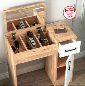 Resim Arnetti İnci Çekmceli Dolaplı Aynalı Makyaj Masası, Atlantik Çam Beyaz - Inci 