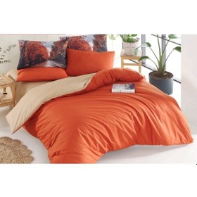 Resim Autumn 100% Pamuk Düz 4 Yastık Kılıflı Çift Kişilik Nevresim Seti Kahverengi 