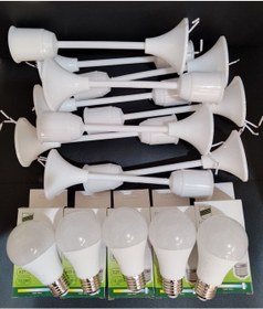 Resim Muhafazalı Porselen Asma Duy Takımı 10w Led Ampül 10'lu Set Paket 