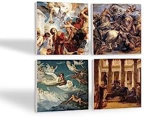 Resim Bir Roma Sanat Aşığı, Ruhların Geçişi, Anghiari Savaşı, Aziz Stephen Üçlemesi Taş Bardak Altlığı Seti - 4 Parça - Dekoratif, Rustik Mutfak Aksesuarı, 10x10 cm, Kaydırmaz Tabanlı SC116 