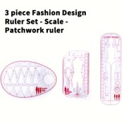 Resim 3lü Moda Tasarım Kural Seti - Akrilik Ölçek ve Dikiş Kuralı - Desen Yapımı ve Giyim için - Kırmızı ve Beyaz 