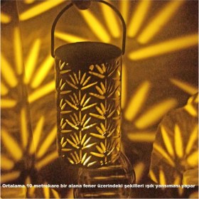 Resim Özbience 12,5x6,5 cm Altın Renk Plastik Gün Işığı LED Kandil Fener Yaprak Desen 