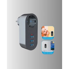 Resim Isıya Dayanıklı 3 USB Portlu Güvenlikli Priz - Akıllı Enerji Yönetimi 