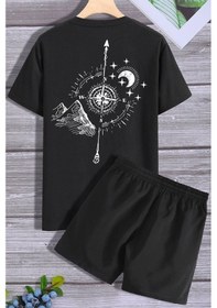 Resim Pusula Şort T-shirt Eşofman Takımı Siyah 