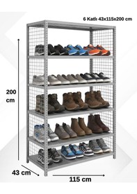 Resim 6 Katlı Galvaniz Tel Kafesli Çelik Ayakkabılık Rafı 43x115x200 Cm Gri 