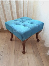 Resim Kapitoneli Makyaj Pufu Ayak Ucu Puf Ceviz Ayak 45 45 Turkuaz 