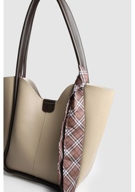 Resim La'graccio Paris Kadın Golden Fularlı Makyaj Çantalı Omuz Çantası Taba Krem 