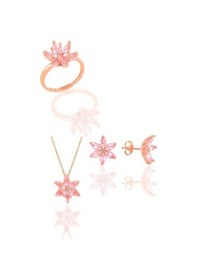 Resim Gümüş Rose Taşlı Nilüfer Lotus Çiçeği Üçlü Set 