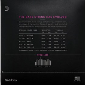 Resim D'Addario NYXL45130 5 Telli Bas Gitar Tel Seti - 45-130 Regular Light (Profesyonel) | Long Scale, NYXL Nikel Sargı ile Genişletilmiş Dinamik Aralık, Derin Baslar ve Modern Ton Karakteri 