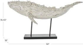 Resim Deco 79 Polystone Balina Dekoratif Heykel Dokulu Ev Dekoru Heykeli Kahverengi Rahatsız Edici ve Siyah Metal Standlı, Vurgu Heykelcik 81,28 cm x 45,74 cm x 40,64 cm, Krem 