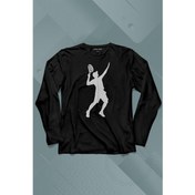 Resim Kendim Seçtim Tennis Player Tenis Raket Oyuncusu Silüet Uzun Kollu Tişört Baskılı Çocuk T-Shirt 