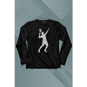 Resim Kendim Seçtim Tennis Player Tenis Raket Oyuncusu Silüet Uzun Kollu Tişört Baskılı Çocuk T-Shirt 