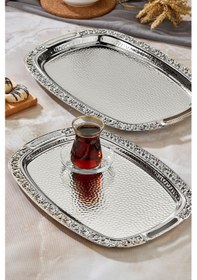Resim Cooker 2'li Metal Oval Gümüş Sunum Tepsisi 43x30 Cm Ve 36x26 Cm Ckr3566 Diğer 
