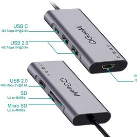 Resim Qgeem Qg-uh07-a Type-c Çoğaltıcı Ve Dönüştürücü Hub Usb 3.0 Hdmı 4k Sd Kart 85w 5120mbps Gri 