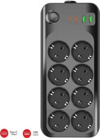 Resim Winnboss Termal Akım Korumalı Usb Ve Type-c 2.1a Şarj Çıkışlı 10a 2500w 8'li Uzatma Grup Priz 3422 2 M 