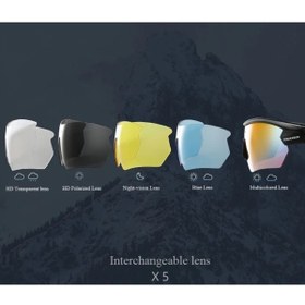 Resim ROBESBON Polarize Uv Korumalı 5 Lensli Bisiklet Gözlüğü 