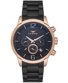 Resim Ferro FM31916A-R Siyah Çelik Kordon 45 mm Fonksiyonlu Erkek Kol Saati 