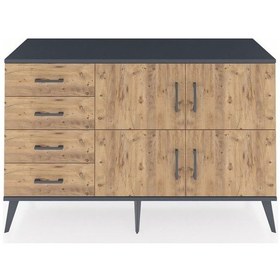 Resim Kronos Konsol 2 Raflı 4 Çekmeceli 4 Kapaklı 132x59x83 Antrasit-çam/çam Çam/çam 