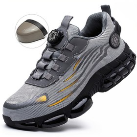 Resim Erkek Moda Güvenlik Çalışma Ayakkabıları - Casual Lace-Up Spor Ayakkabı, Solunabilir Kumaş, PU Taban, Çelik Parmak Koruyucu ile, Yürüyüş, Outdoor Aktiviteler, Günlük Giyim, Tüm Mevsim Yuvarlak Burun Koruyucu Ayakkabı 