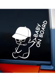 Resim 3MG Dikkat Arabada bebek var Sticker (Beyaz) 